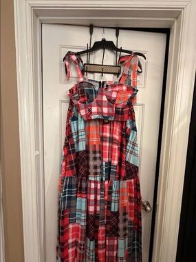 PMP Plaid  Skirt Set with Tie Straps - Red & Aqua